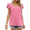 imageOFEEFAN Womens Summer Tops Ruffle Short Sleeve V Neck TShirts Casual Loose FitD Light Pink