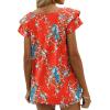 imageOFEEFAN Womens Summer Tops Ruffle Short Sleeve V Neck TShirts Casual Loose FitF Floral Red