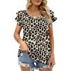imageOFEEFAN Womens Summer Tops Ruffle Short Sleeve V Neck TShirts Casual Loose FitFloral Leopard