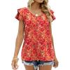 imageOFEEFAN Womens Summer Tops Ruffle Short Sleeve V Neck TShirts Casual Loose FitFloral Multicolor