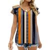 imageOFEEFAN Womens Summer Tops Ruffle Short Sleeve V Neck TShirts Casual Loose FitFloral Stripe