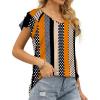 imageOFEEFAN Womens Summer Tops Ruffle Short Sleeve V Neck TShirts Casual Loose FitFloral Stripe