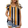 imageOFEEFAN Womens Summer Tops Ruffle Short Sleeve V Neck TShirts Casual Loose FitFloral Stripe
