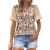 imageOFEEFAN Casual V Neck T Shirts for Women Lace Short Sleeve Curved Hem Tops Loose Fit07print Floral