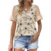 imageOFEEFAN Casual V Neck T Shirts for Women Lace Short Sleeve Curved Hem Tops Loose Fit07print Flowers