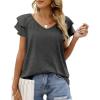 imageOFEEFAN Womens Summer Tops Ruffle Short Sleeve V Neck TShirts Casual Loose FitC Dark Grey