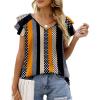 imageOFEEFAN Womens Summer Tops Ruffle Short Sleeve V Neck TShirts Casual Loose FitFloral Stripe