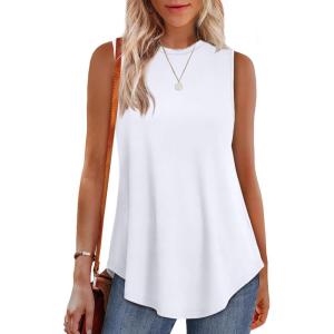 imageOFEEFAN High Neck Tank Tops for Women Loose Fit Sleeveless Top Summer Clothes Womens Tunic Tops to Wear with LeggingsAwhite