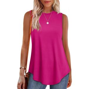 imageOFEEFAN High Neck Tank Tops for Women Loose Fit Sleeveless Top Summer Clothes Womens Tunic Tops to Wear with LeggingsEhotpink