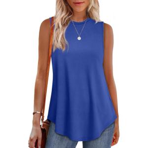 imageOFEEFAN High Neck Tank Tops for Women Loose Fit Sleeveless Top Summer Clothes Womens Tunic Tops to Wear with LeggingsFroyalblue