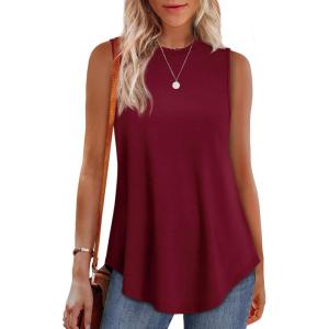 imageOFEEFAN High Neck Tank Tops for Women Loose Fit Sleeveless Top Summer Clothes Womens Tunic Tops to Wear with LeggingsHburgundy