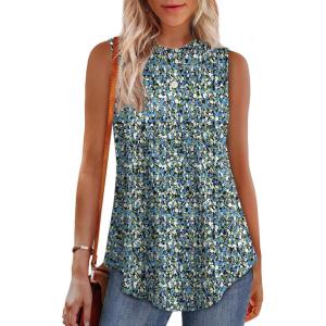 imageOFEEFAN High Neck Tank Tops for Women Loose Fit Sleeveless Top Summer Clothes Womens Tunic Tops to Wear with LeggingsPattern Blue Floral