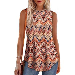 imageOFEEFAN High Neck Tank Tops for Women Loose Fit Sleeveless Top Summer Clothes Womens Tunic Tops to Wear with LeggingsPattern Boho Print