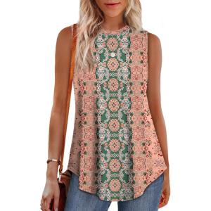 imageOFEEFAN High Neck Tank Tops for Women Loose Fit Sleeveless Top Summer Clothes Womens Tunic Tops to Wear with LeggingsPpink Green Pattern