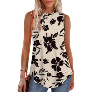 imageOFEEFAN High Neck Tank Tops for Women Loose Fit Sleeveless Top Summer Clothes Womens Tunic Tops to Wear with LeggingsQbeige Black Floral