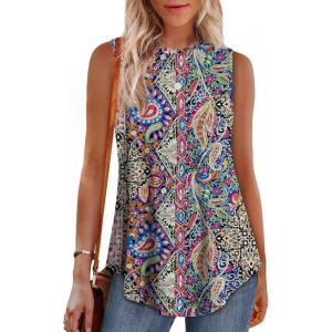 imageOFEEFAN High Neck Tank Tops for Women Loose Fit Sleeveless Top Summer Clothes Womens Tunic Tops to Wear with LeggingsQnavy Red Pattern