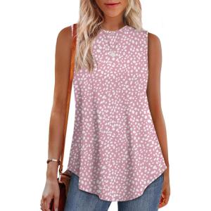 imageOFEEFAN High Neck Tank Tops for Women Loose Fit Sleeveless Top Summer Clothes Womens Tunic Tops to Wear with LeggingsQpink Dots