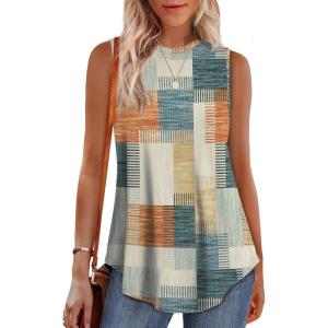 imageOFEEFAN High Neck Tank Tops for Women Loose Fit Sleeveless Top Summer Clothes Womens Tunic Tops to Wear with LeggingsQsquare Pattern