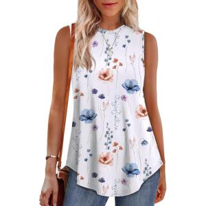 imageOFEEFAN High Neck Tank Tops for Women Loose Fit Sleeveless Top Summer Clothes Womens Tunic Tops to Wear with LeggingsQwhite Blue Floral