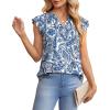 imageOFEEFAN Summer Tops for Women Button Down Blouses for Women Dressy Casual V Neck T Shirts Ruffle SleeveA Blue Floral