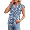 imageOFEEFAN Summer Tops for Women Button Down Blouses for Women Dressy Casual V Neck T Shirts Ruffle SleeveA Blue Floral