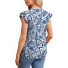 imageOFEEFAN Summer Tops for Women Button Down Blouses for Women Dressy Casual V Neck T Shirts Ruffle SleeveA Blue Floral