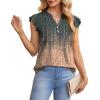 imageOFEEFAN Summer Tops for Women Button Down Blouses for Women Dressy Casual V Neck T Shirts Ruffle SleeveA Grey Coral