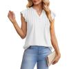 imageOFEEFAN Summer Tops for Women Button Down Blouses for Women Dressy Casual V Neck T Shirts Ruffle SleeveB White