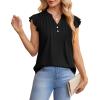 imageOFEEFAN Summer Tops for Women Button Down Blouses for Women Dressy Casual V Neck T Shirts Ruffle SleeveBlack