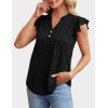 imageOFEEFAN Summer Tops for Women Button Down Blouses for Women Dressy Casual V Neck T Shirts Ruffle SleeveBlack