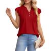 imageOFEEFAN Summer Tops for Women Button Down Blouses for Women Dressy Casual V Neck T Shirts Ruffle SleeveRed