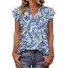imageOFEEFAN Summer Tops for Women Button Down Blouses for Women Dressy Casual V Neck T Shirts Ruffle SleeveA Blue Floral