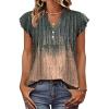 imageOFEEFAN Summer Tops for Women Button Down Blouses for Women Dressy Casual V Neck T Shirts Ruffle SleeveA Grey Coral