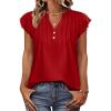 imageOFEEFAN Summer Tops for Women Button Down Blouses for Women Dressy Casual V Neck T Shirts Ruffle SleeveRed