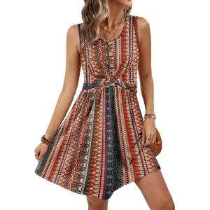 image:imageOFEEFAN Summer Dresses for Women Beach Fashion Sundresses Babydoll Dress Button Down Boho Dresses Cute CrossBoho Red