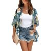 image:imageOFEEFAN Beach Cover Ups for Women 34 Length Sleeve Womens Tops Summer Cardigan Casual Blouses Loose FitB Green Tropical Leaves