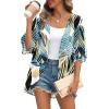 image:imageOFEEFAN Beach Cover Ups for Women 34 Length Sleeve Womens Tops Summer Cardigan Casual Blouses Loose FitB Green Tropical Leaves