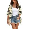 image:imageOFEEFAN Beach Cover Ups for Women 34 Length Sleeve Womens Tops Summer Cardigan Casual Blouses Loose FitBlack Beige Leaves