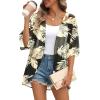 image:imageOFEEFAN Beach Cover Ups for Women 34 Length Sleeve Womens Tops Summer Cardigan Casual Blouses Loose FitBlack Beige Leaves