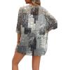 image:imageOFEEFAN Beach Cover Ups for Women 34 Length Sleeve Womens Tops Summer Cardigan Casual Blouses Loose FitBlack Print