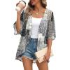 image:imageOFEEFAN Beach Cover Ups for Women 34 Length Sleeve Womens Tops Summer Cardigan Casual Blouses Loose FitBlack Print