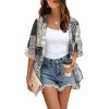 image:imageOFEEFAN Beach Cover Ups for Women 34 Length Sleeve Womens Tops Summer Cardigan Casual Blouses Loose FitBlack Print
