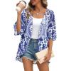 image:imageOFEEFAN Beach Cover Ups for Women 34 Length Sleeve Womens Tops Summer Cardigan Casual Blouses Loose FitBlue Waves