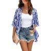 image:imageOFEEFAN Beach Cover Ups for Women 34 Length Sleeve Womens Tops Summer Cardigan Casual Blouses Loose FitBlue Waves