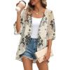 image:imageOFEEFAN Beach Cover Ups for Women 34 Length Sleeve Womens Tops Summer Cardigan Casual Blouses Loose FitBoho Beige