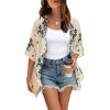 image:imageOFEEFAN Beach Cover Ups for Women 34 Length Sleeve Womens Tops Summer Cardigan Casual Blouses Loose FitBoho Beige