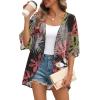 image:imageOFEEFAN Beach Cover Ups for Women 34 Length Sleeve Womens Tops Summer Cardigan Casual Blouses Loose FitC Hot Pink Floral