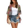 image:imageOFEEFAN Beach Cover Ups for Women 34 Length Sleeve Womens Tops Summer Cardigan Casual Blouses Loose FitC Hot Pink Floral