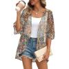 image:imageOFEEFAN Beach Cover Ups for Women 34 Length Sleeve Womens Tops Summer Cardigan Casual Blouses Loose FitColorful Boho