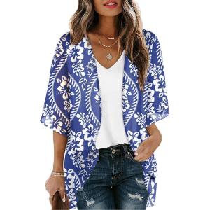 image:imageOFEEFAN Beach Cover Ups for Women 34 Length Sleeve Womens Tops Summer Cardigan Casual Blouses Loose FitBlue Waves